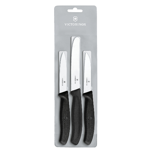 Набор из 3 ножей VICTORINOX Swiss Classic: 2 ножа для овощей 8 см, столовый нож 11 см, чёрная ручка