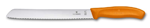 Нож для хлеба VICTORINOX SwissClassic, лезвие 21 см с волнистой кромкой, оранжевый, в блистере