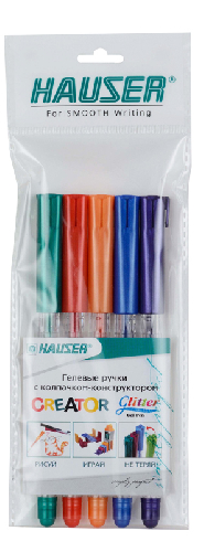 Набор: Гелевая ручка Hauser Creator Glitter Gel, чернила с блестками - 5шт, пакет