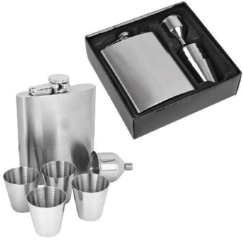Набор: фляжка, 4 стопки и воронка