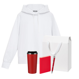 Набор с одеждой ALEX (худи, термокружка, ежедневник, ручка), красный/белый