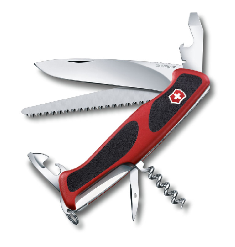 Нож перочинный VICTORINOX RangerGrip 55, 130 мм, 12 функций, с фиксатором лезвия, красный с чёрным