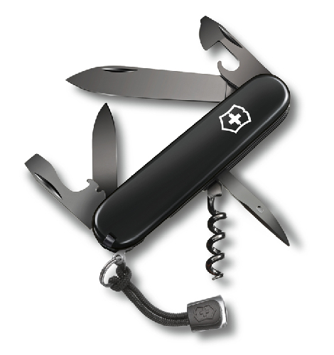 Нож перочинный VICTORINOX Spartan Onyx Black, 91 мм, 12 функций, чёрный, со шнурком в комплекте