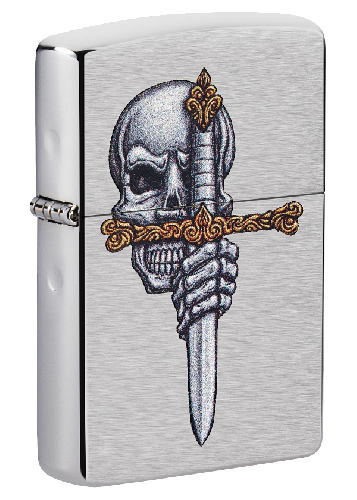 Зажигалка ZIPPO Sword Skull Desig с покрытием Brushed Chrome, латунь/сталь, серебристая, 38x13x57 мм