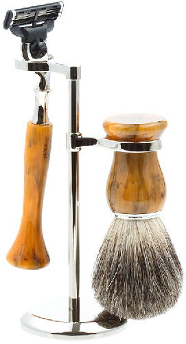 Бритвенный набор IL Ceppo: станок, помазок, подставка, желтый цвет, имитация мрамора