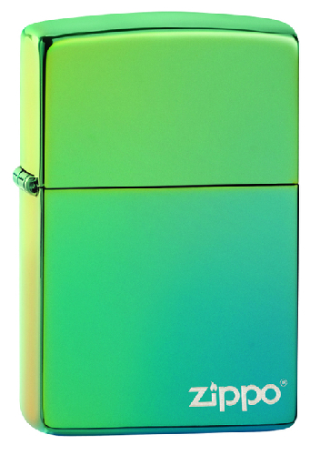 Зажигалка ZIPPO Logo с покрытием High Polish Teal, латунь/сталь, зелёная, глянцевая, 38x13x57 мм