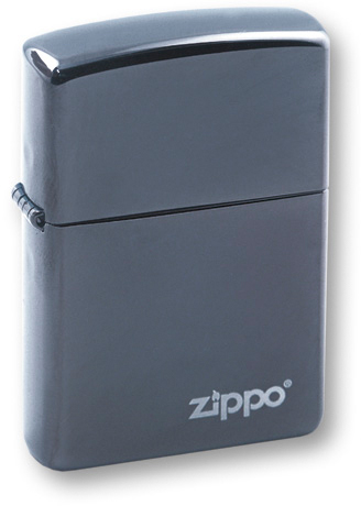 Зажигалка ZIPPO Logo с покрытием Black Ice®, латунь/сталь, чёрная, глянцевая, 38x13x57 мм
