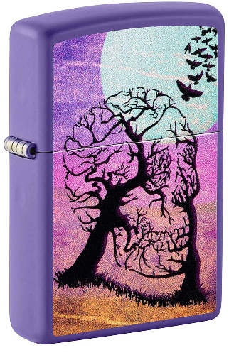 Зажигалка ZIPPO Skull Tree с покрытием Purple Matte, латунь/сталь, черная 38x13x57 мм