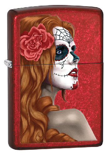 Зажигалка ZIPPO Day of Dead с покрытием Candy Apple Red™, латунь/сталь,красная,глянцевая, 38x13x57мм