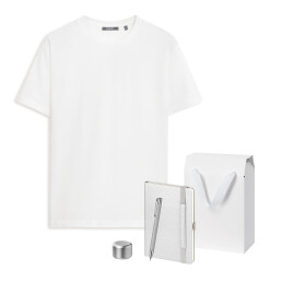 Набор с одеждой KRIS (футболка, колонка, ежедневник, ручка), серебряный