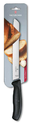 Нож для хлеба VICTORINOX SwissClassic, лезвие 21 см с волнистой кромкой, чёрный, в блистере