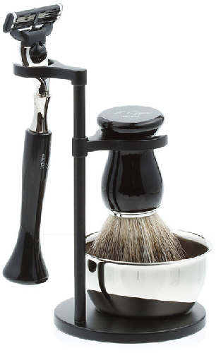 Бритвенный набор IL Ceppo: станок, помазок, чаша, подставка, черный цвет
