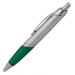 Ручка шариковая пластиковая "Апиа", нажимной механизм, клип, кольцо и наконечник хромированные, корпус серебристый, резинка