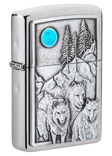 Зажигалка ZIPPO Wolf Design с покрытием Brushed Chrome, латунь/сталь, серебристая, 38x13x57 мм