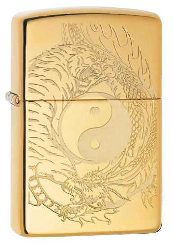 Зажигалка ZIPPO Tiger and Dragon с покрытием High Polish Brass, латунь/сталь, золотистая, 38x13x57мм
