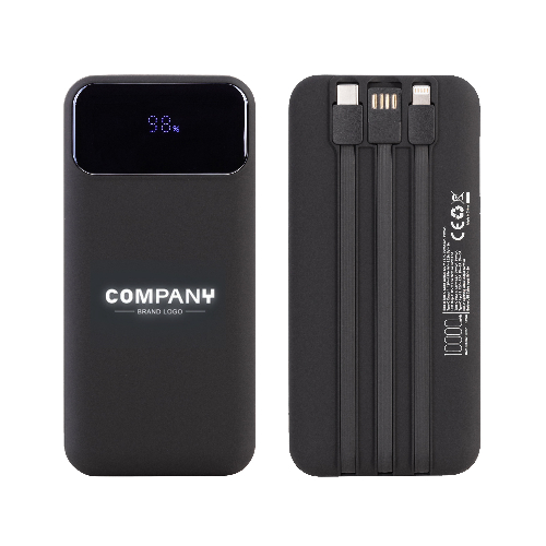Зарядное (22.5W) устройство "Grade SOFTTOUCH" 10000 mAh с подсветкой логотипа, встроенными кабелями и цифровым индикатором заряда