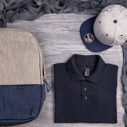 Набор подарочный CAPTOP: бейсболка, поло, рюкзак, серый, темно-синий