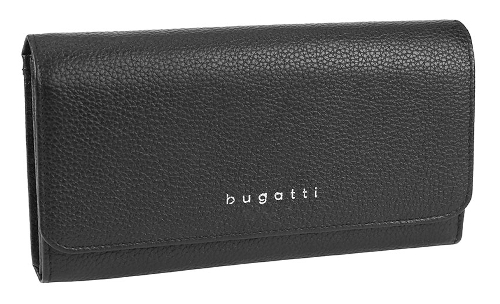 Кошелёк женский BUGATTI Linda, чёрный, натуральная воловья кожа, 19х3х10 см