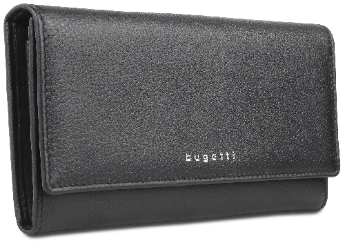 Кошелёк женский BUGATTI Lady Top, чёрный, натуральная воловья кожа, 20х2,5х10,5 см