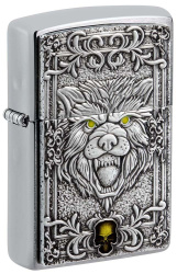 Зажигалка ZIPPO Wolf Emblem с покрытием Brushed Chrome, латунь/сталь, серебристая, 36x13x57 мм