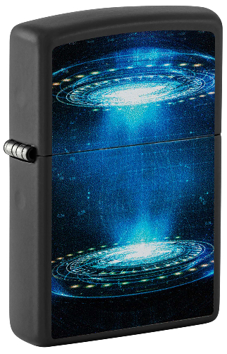 Зажигалка ZIPPO UFO Flame с покрытием Black Light, латунь/сталь, черная, матовая, 38x13x57 мм