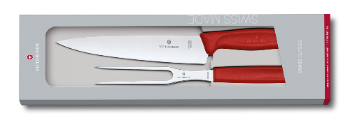 Набор для разделки мяса VICTORINOX Swiss Classic, нож 19 см и вилка 15 см, красная рукоять