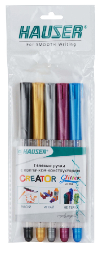 Набор: Гелевая ручка Hauser Creator Glitter Gel, чернила с блестками - 5шт, пакет