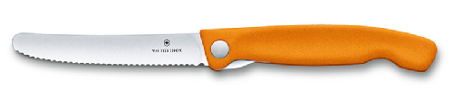 Нож для овощей VICTORINOX SwissClassic, складной, лезвие 11 см с волнистой кромкой, оранжевый