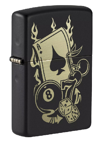 Зажигалка ZIPPO Gambling Design с покрытием Black Matte, латунь/сталь, чёрная, матовая, 38x13x57 мм