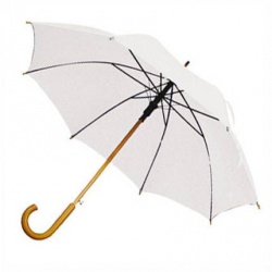 Зонт-трость с деревянной изогнутой ручкой "Хит", полуавтомат, цвет купола белый