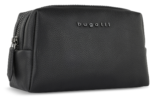 Косметичка BUGATTI Bella, чёрная, воловья кожа/полиэстер, 19х8,5х11 см