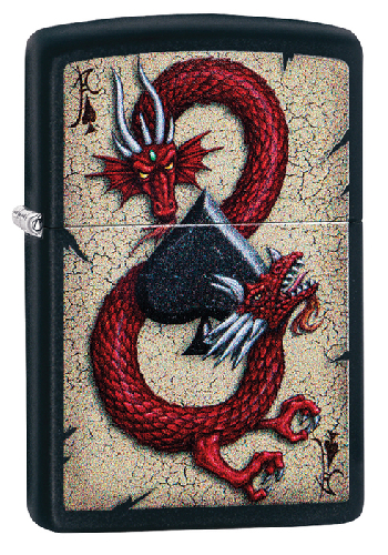 Зажигалка ZIPPO Dragon Ace с покрытием Black Matte, латунь/сталь, чёрная, матовая, 38x13x57 мм