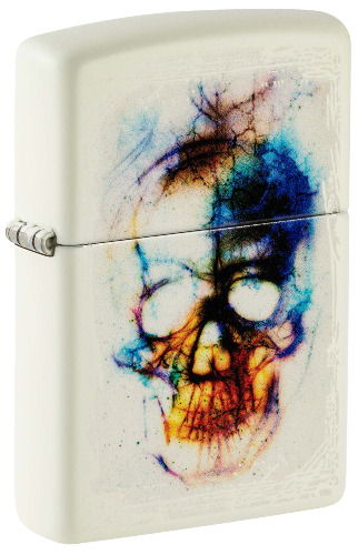Зажигалка ZIPPO Skull Design с покрытием Glow In The Dark Green, латунь/сталь, белая, 38x13x57 мм