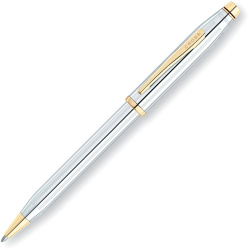 Шариковая ручка Cross Century II. Цвет - серебристый с золотистой отделкой.