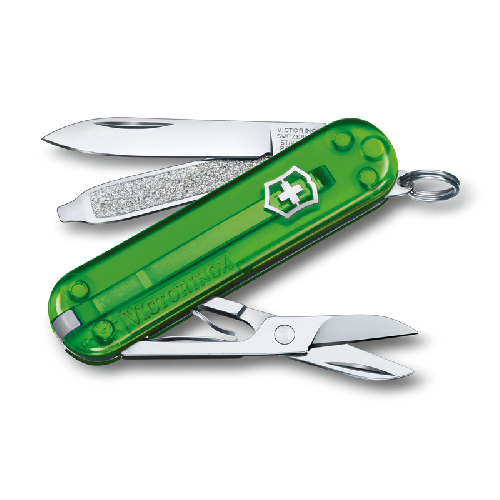 Нож-брелок VICTORINOX Classic SD Colors "Green Tea", 58 мм, 7 функций, полупрозрачный зелёный