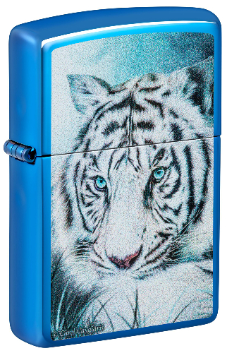Зажигалка ZIPPO White Tiger с покрытием High Polish Blue, латунь/сталь, синяя, 38x13x57 мм
