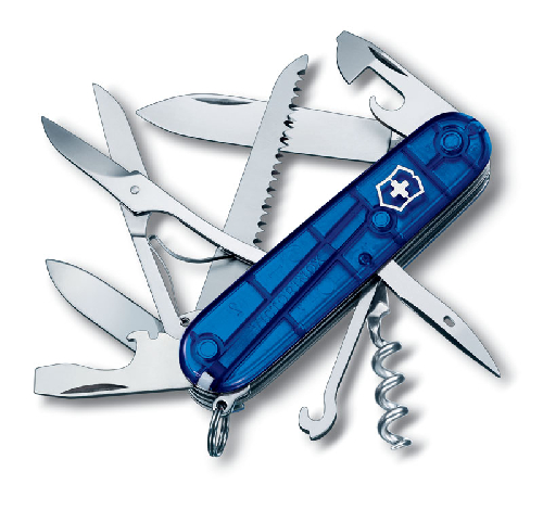 Нож перочинный VICTORINOX Huntsman, 91 мм, 15 функций, полупрозрачный синий