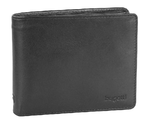 Портмоне BUGATTI Primo, чёрное, натуральная воловья кожа, 11,5х2х9,5 см