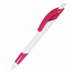 Ручка шариковая пластиковая "Эрран", нажимной механизм, белый корпус, цветной клип и грип