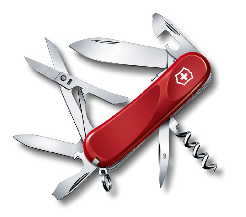 Нож перочинный VICTORINOX Evolution S14, 85 мм, 14 функций, с фиксатором лезвия, красный