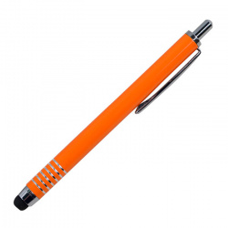 Ручка металлическая со стилусом, цвет корпуса оранжевый (по пантону 1505С)