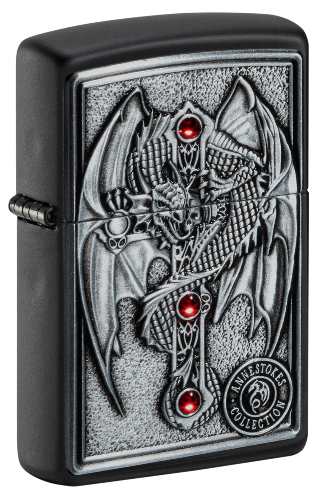 Зажигалка ZIPPO Winged Dragon Cross с покрытием Black Matte, латунь/сталь, чёрная, 38x13x57 мм