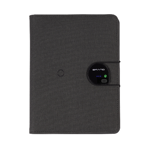 Папка А5 с беспроводным (10W) ЗУ 5000 mAh, с функцией MagSafe, сенсорным дисплеем с подсветкой логотипа и блокнотом