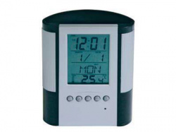 Подставка для канцелярских принадлежностей с часами, датой и термометром, черная