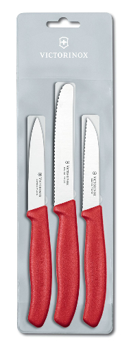 Набор из 3 ножей VICTORINOX Swiss Classic: 2 ножа для овощей 8 см, столовый нож 11 см, красная ручка