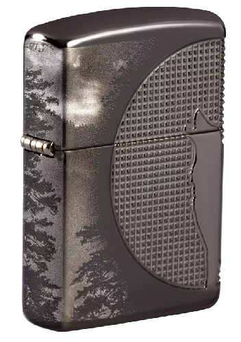 Зажигалка ZIPPO Armor™ Wolf  с покрытием High Polish Black Ice®, латунь/сталь, чёрная, 38x13x57 мм
