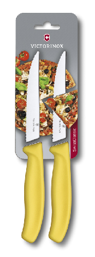 Набор из 2 ножей для стейка и пиццы VICTORINOX SwissClassic "Gourmet", 12 см, жёлтая рукоять