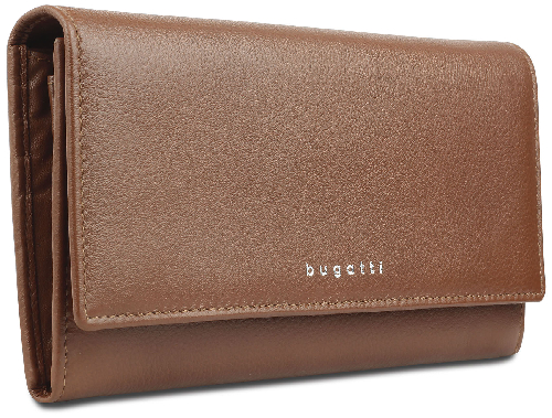 Кошелёк женский BUGATTI Lady Top, коньячный, натуральная воловья кожа, 20х2,5х10,5 см