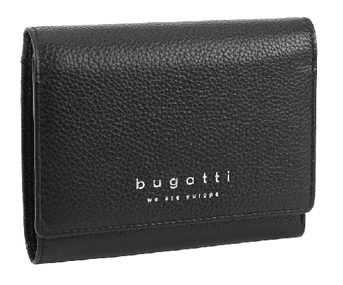 Кошелёк женский BUGATTI Linda, чёрный, натуральная воловья кожа, 12х3х9,5 см