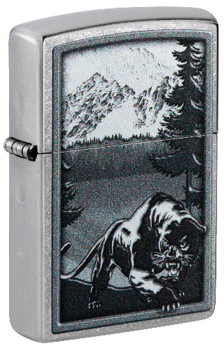 Зажигалка ZIPPO Mountain Lion с покрытием Street Chrome, латунь/сталь, серебристая, 38x13x57 мм